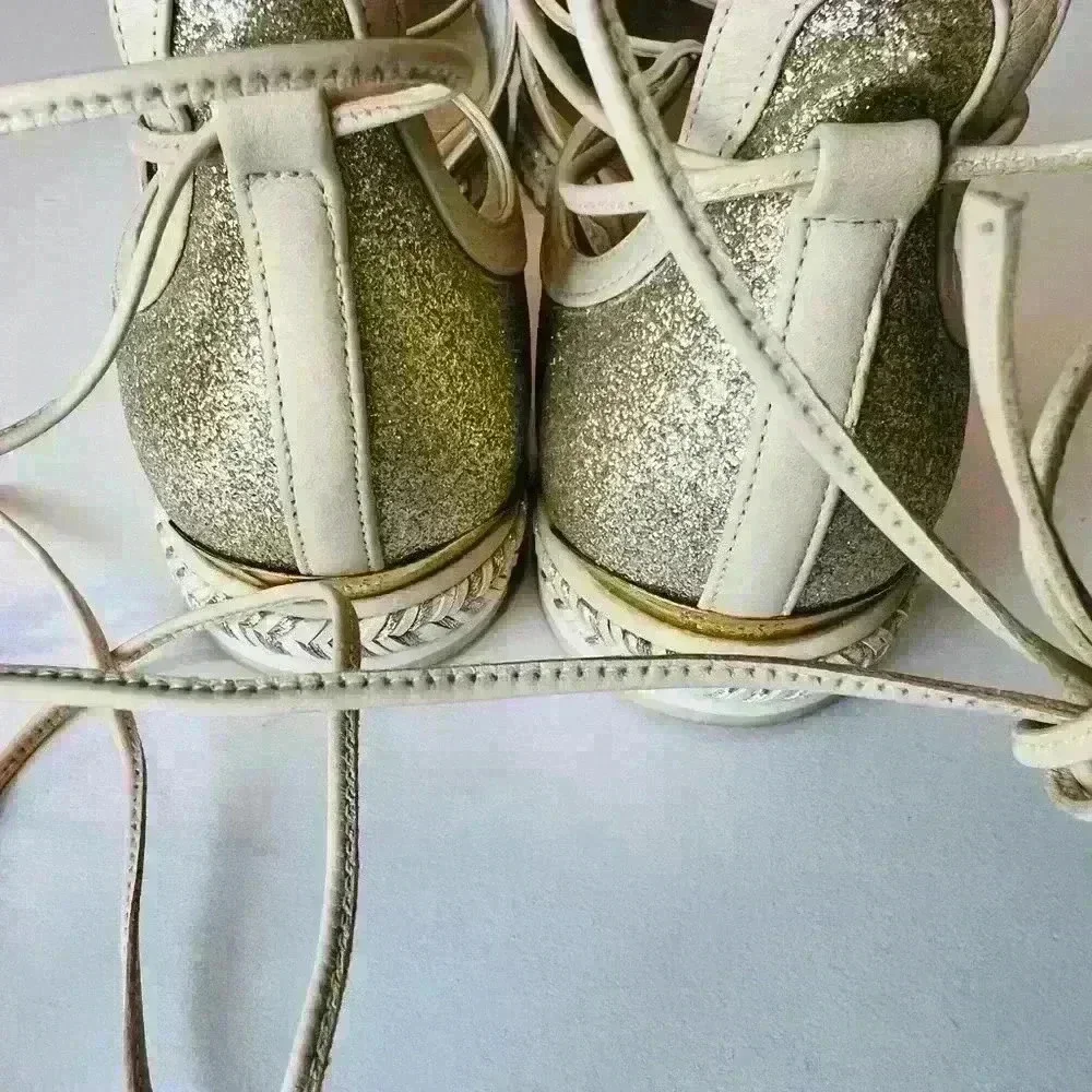 Stuart Weitzman Espadrille with Mesh and Leather Strap-Up Laces.